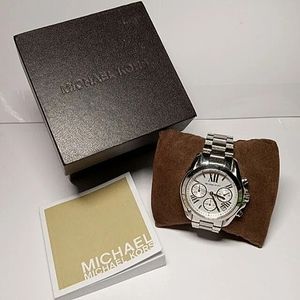 Michael Kors women's Silver Tone Chronograph w Date Oversized Quartz Watch.